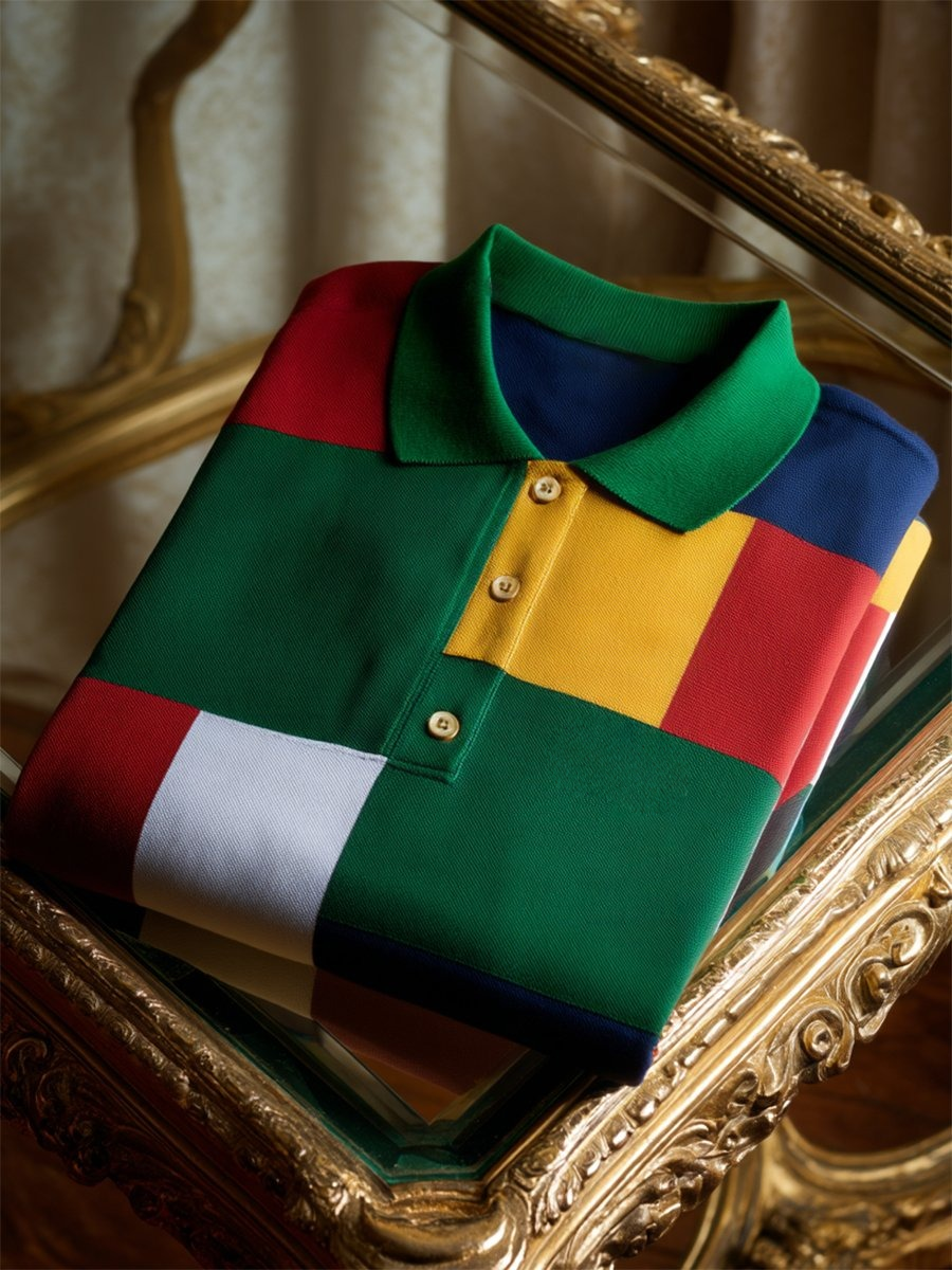 Camisa polo ejecutivo casual Mondrian Art Button de manga corta para hombre