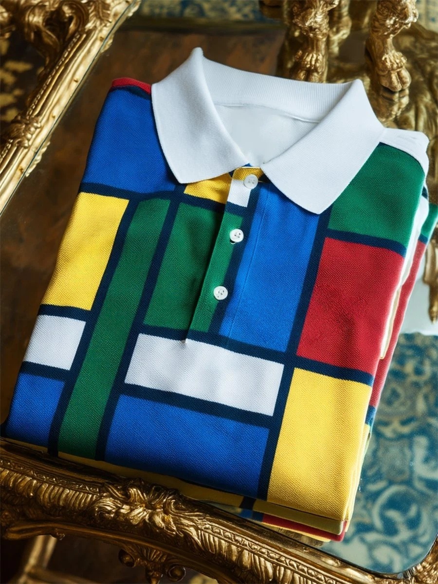 Camisa polo ejecutivo casual Mondrian Art Button de manga corta para hombre