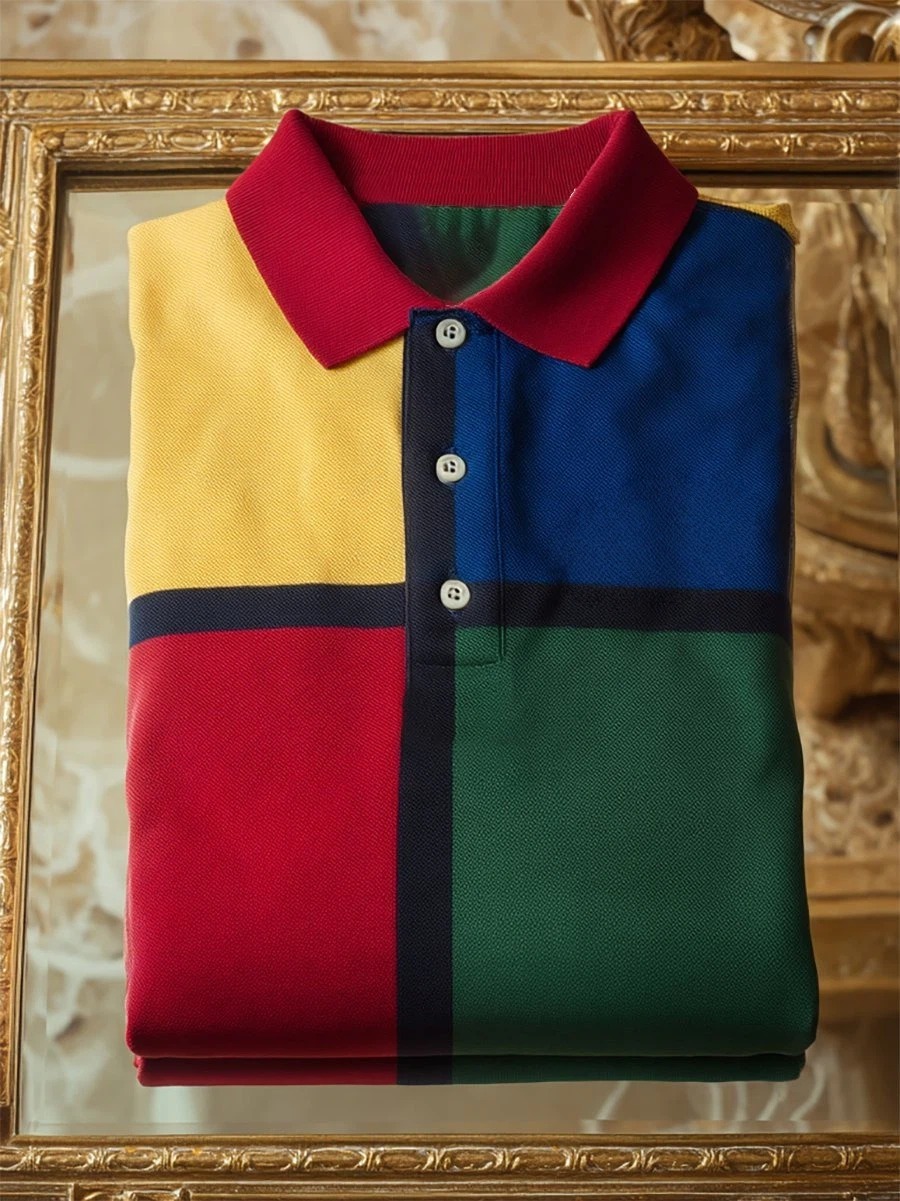 Camisa polo ejecutivo casual Mondrian Art Button de manga corta para hombre