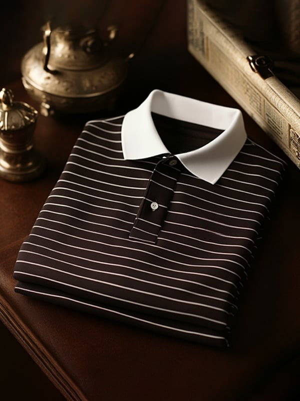 Camisa polo clásico rayas ejecutivo Logo Button de manga corta para hombre