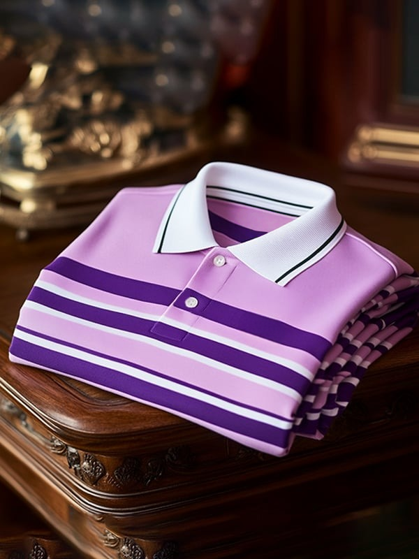 Camisa polo clásico rayas ejecutivo Logo Button de manga corta para hombre