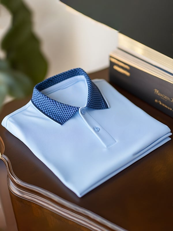 Camisa polo clásico Solid cuello Logo Button de manga corta para hombre