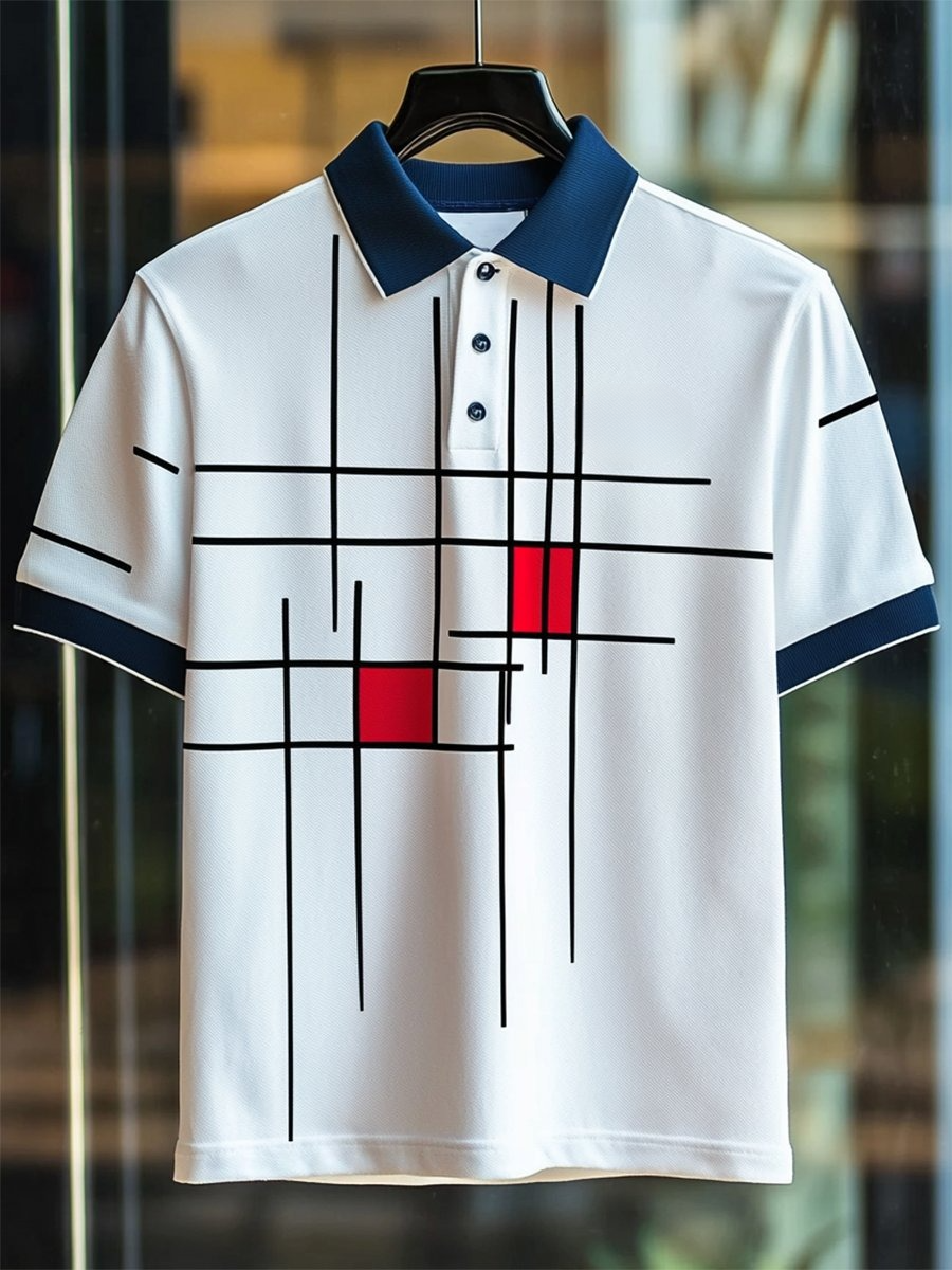 Camisa polo ejecutivo casual Mondrian Art Button de manga corta para hombre
