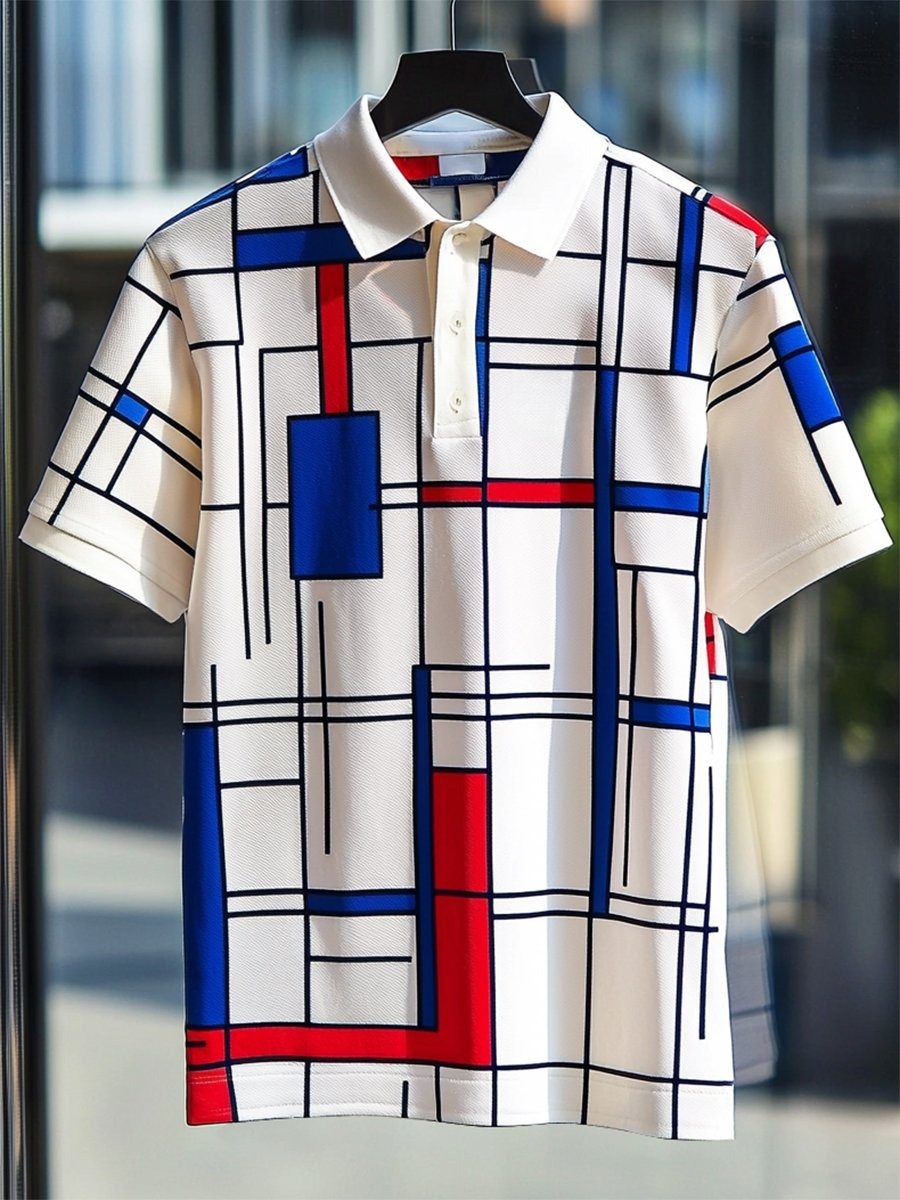 Camisa polo ejecutivo casual Mondrian Art Button de manga corta para hombre