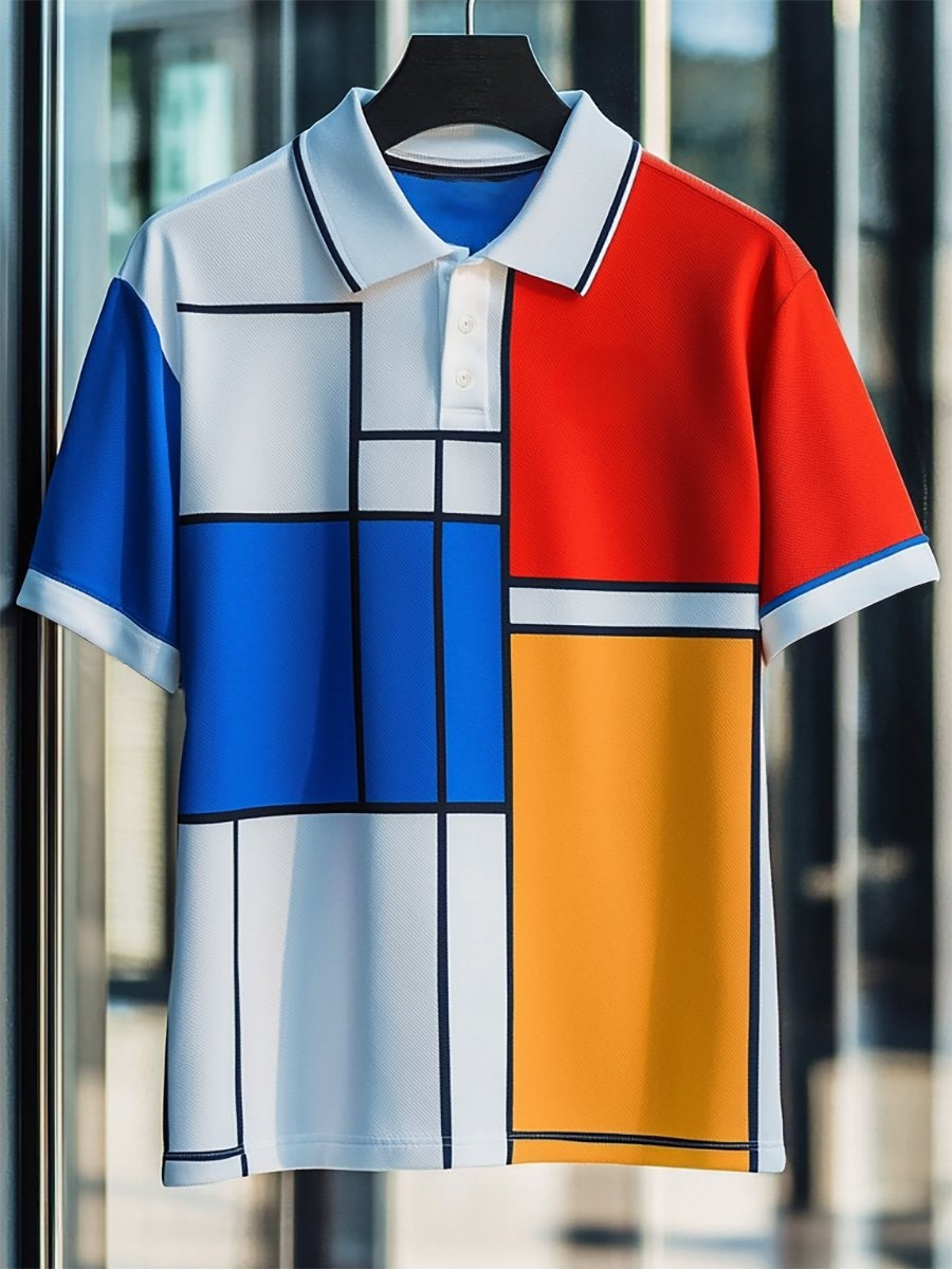 Camisa polo ejecutivo casual Mondrian Art Button de manga corta para hombre