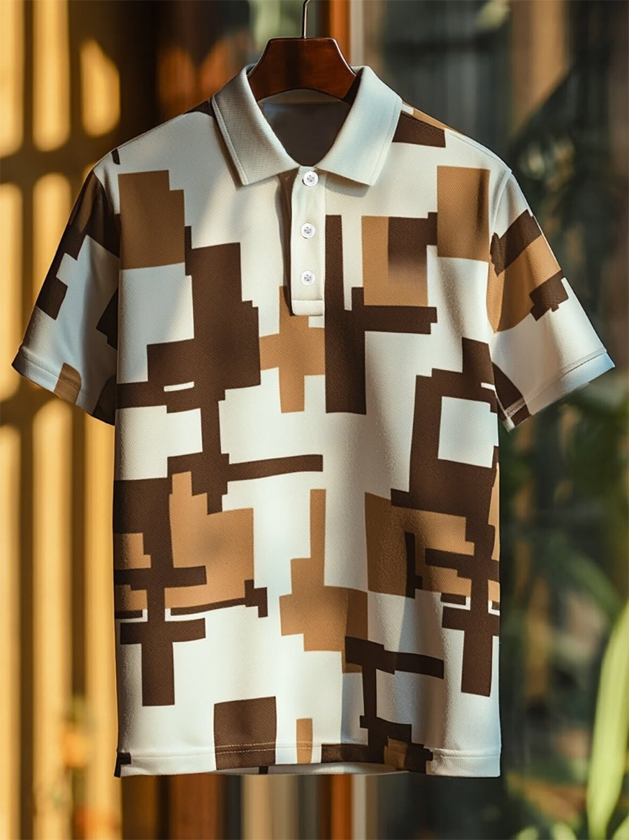 Camisa polo ejecutivo casual Mondrian Art Button de manga corta para hombre