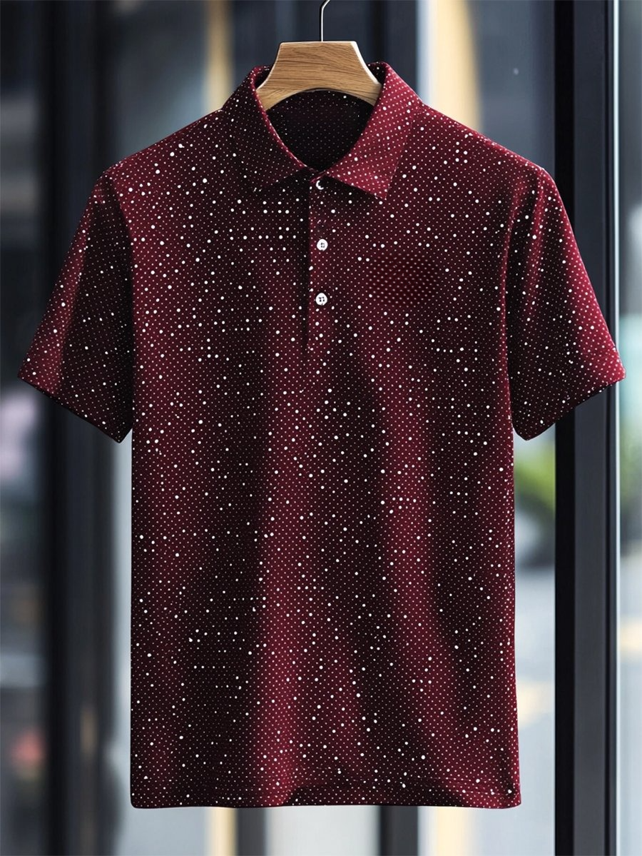 Camisa polo ejecutivo casual Polka Dot Art Button de manga corta para hombre