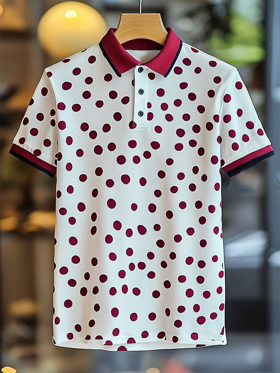 Camisa polo ejecutivo casual Polka Dot Art Button de manga corta para hombre