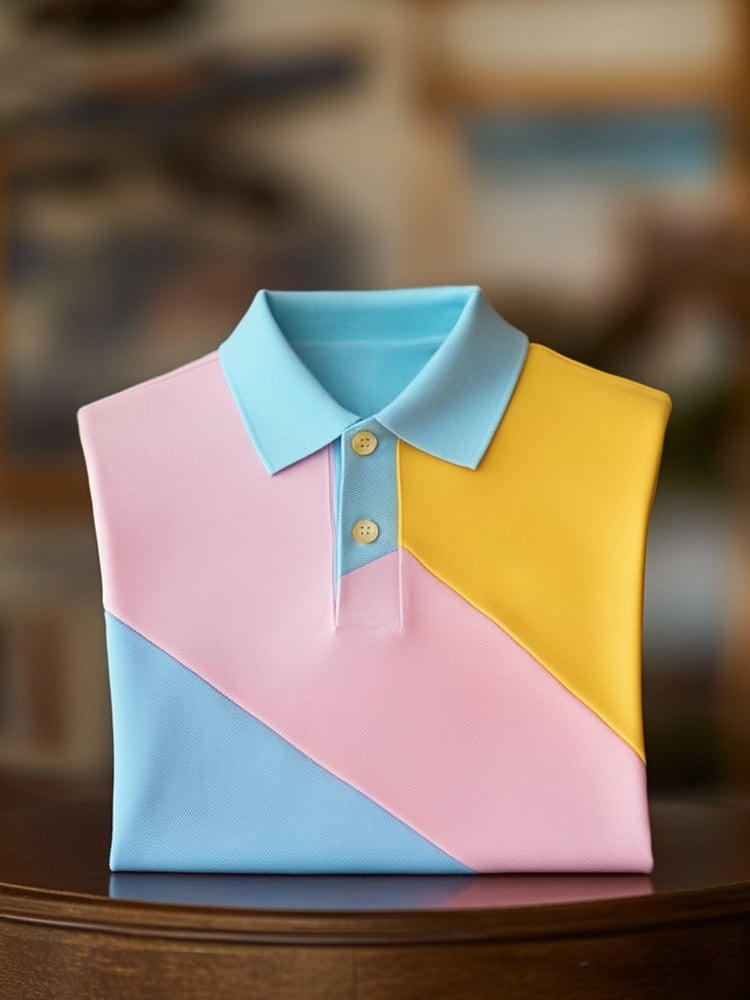 Camisa polo clásico ejecutivo Check Logo Button de manga corta para hombre