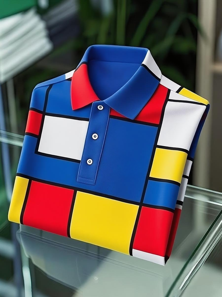 Camisa polo clásico ejecutivo Mondrian con botones de manga corta para hombre