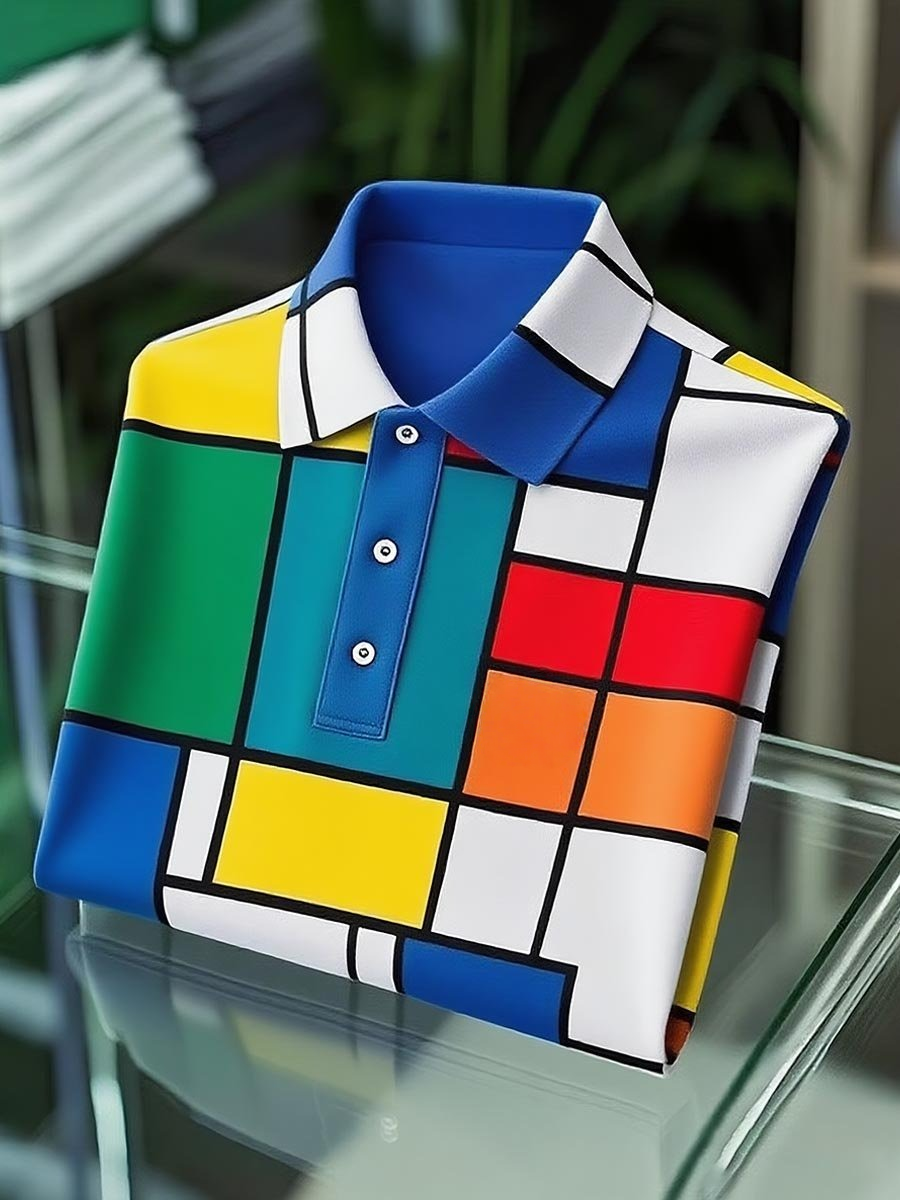 Camisa polo clásico ejecutivo Mondrian con botones de manga corta para hombre