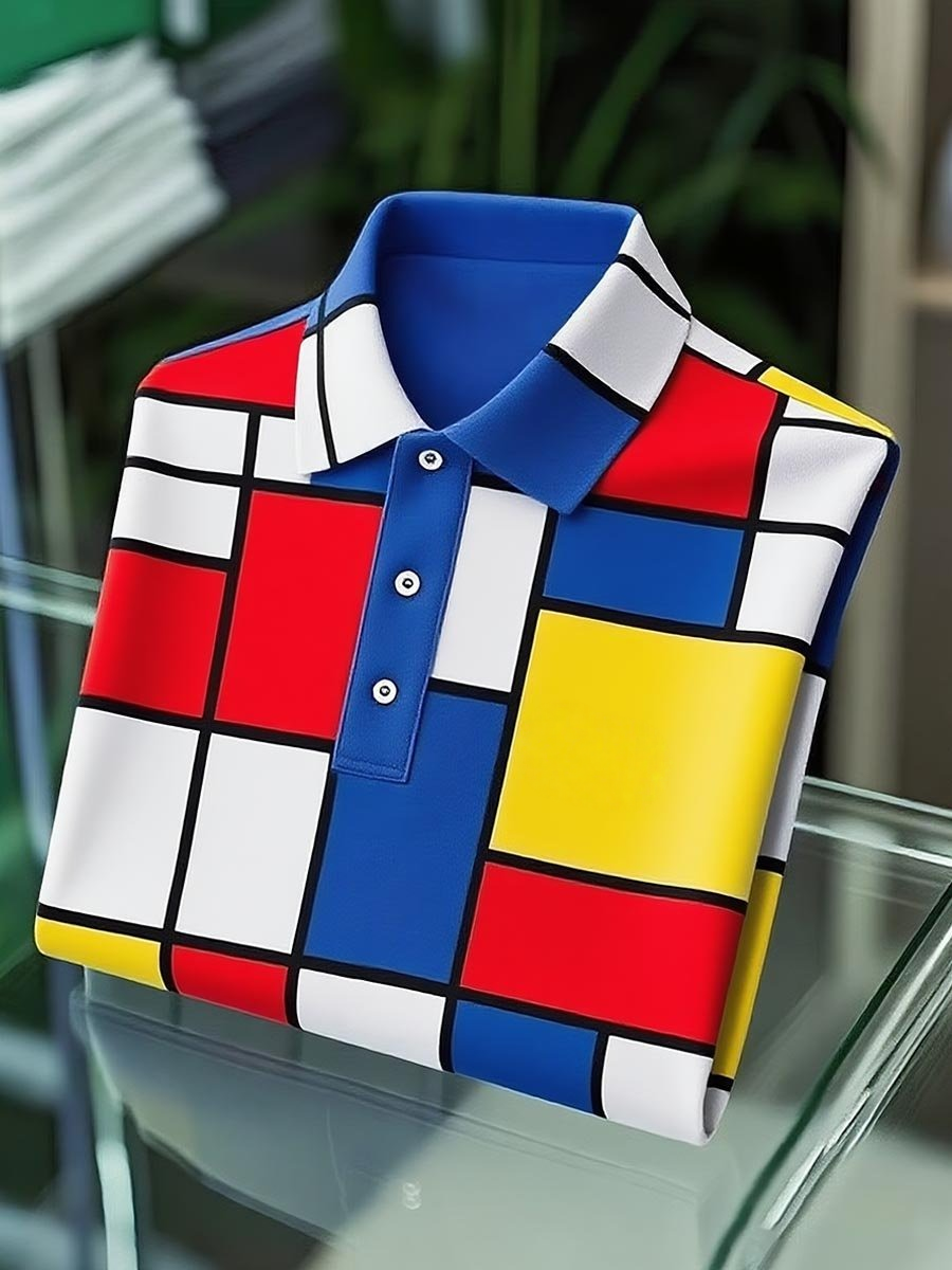 Camisa polo clásico ejecutivo Mondrian con botones de manga corta para hombre