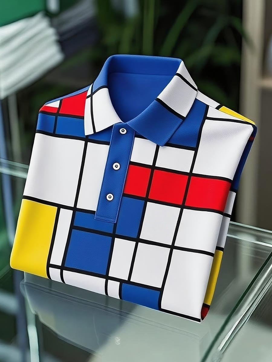 Camisa polo clásico ejecutivo Mondrian con botones de manga corta para hombre