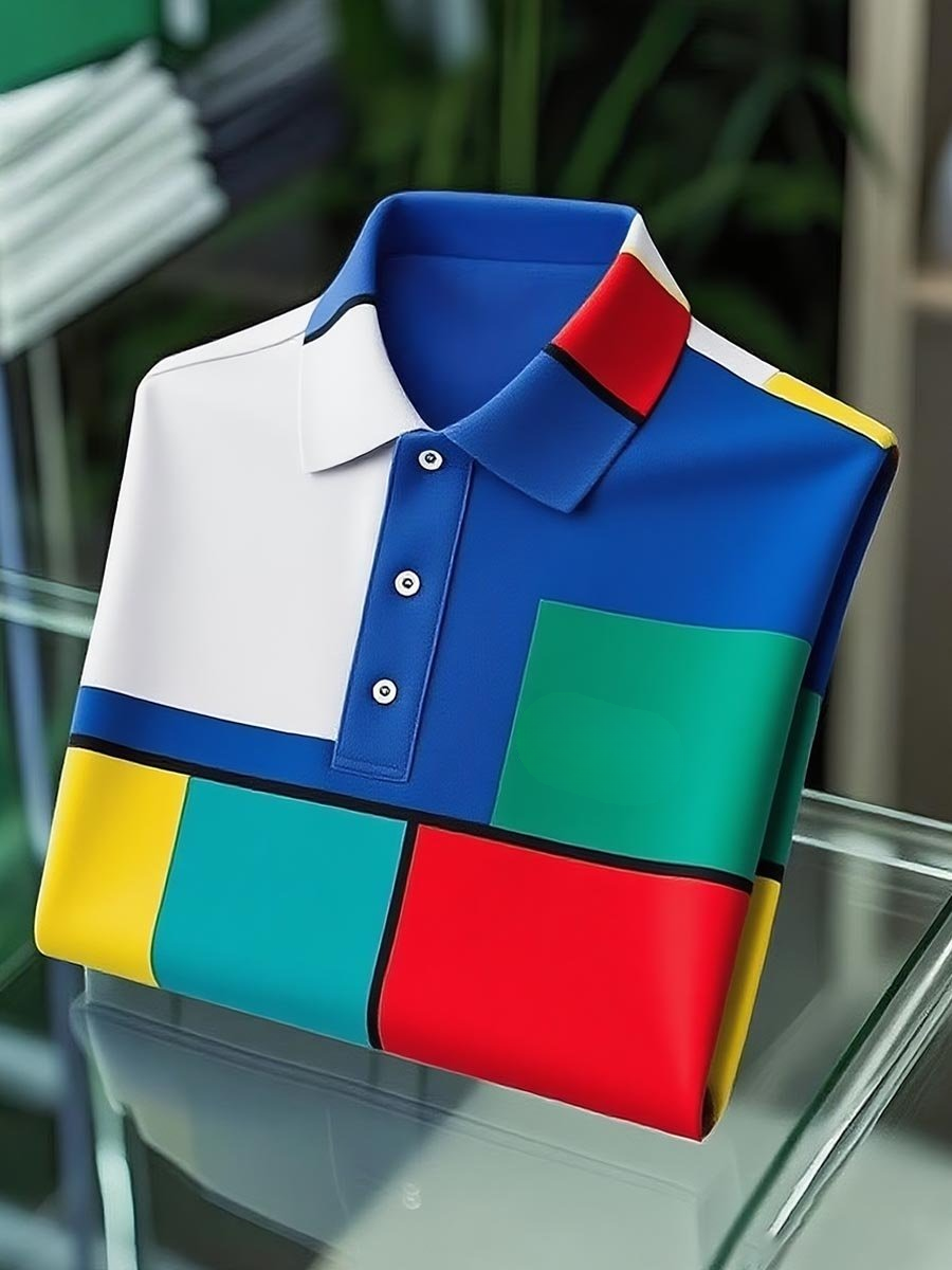 Camisa polo clásico ejecutivo Mondrian con botones de manga corta para hombre