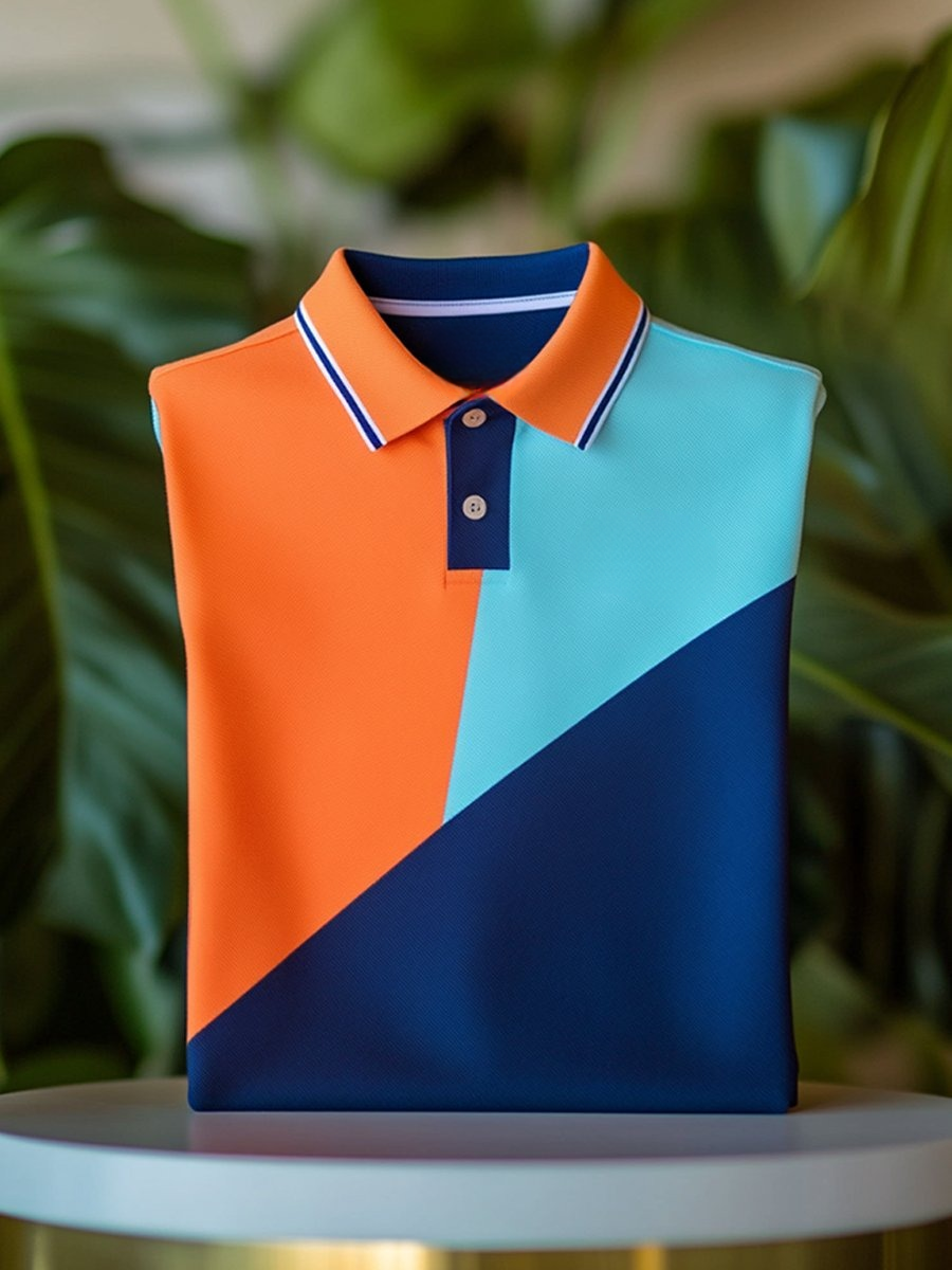 Camisa polo clásico ejecutivo Contrast Logo Button de manga corta para hombre