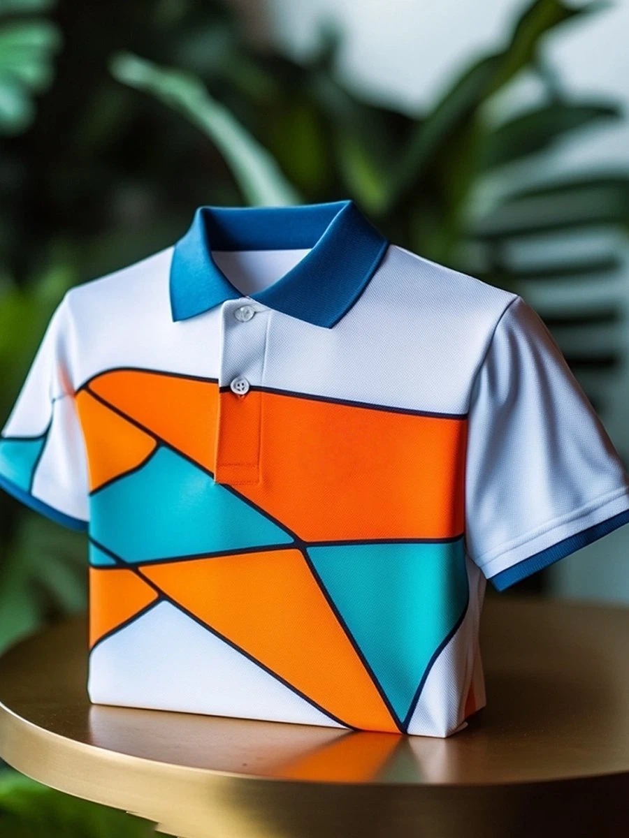 Camisa polo clásico ejecutivo Colorblock Logo Button de manga corta para hombre