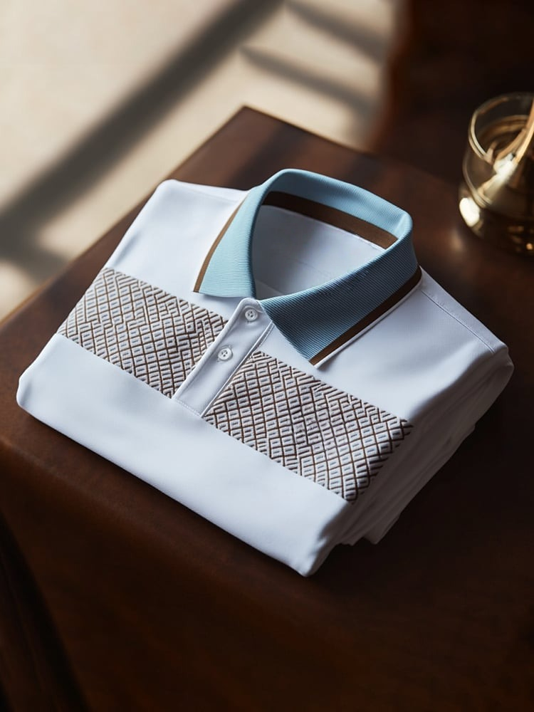 Camisa polo clásico ejecutivo Check Logo Button de manga corta para hombre