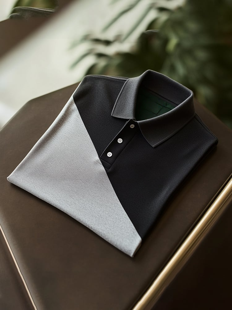 Camisa polo clásico ejecutivo Check Logo Button de manga corta para hombre