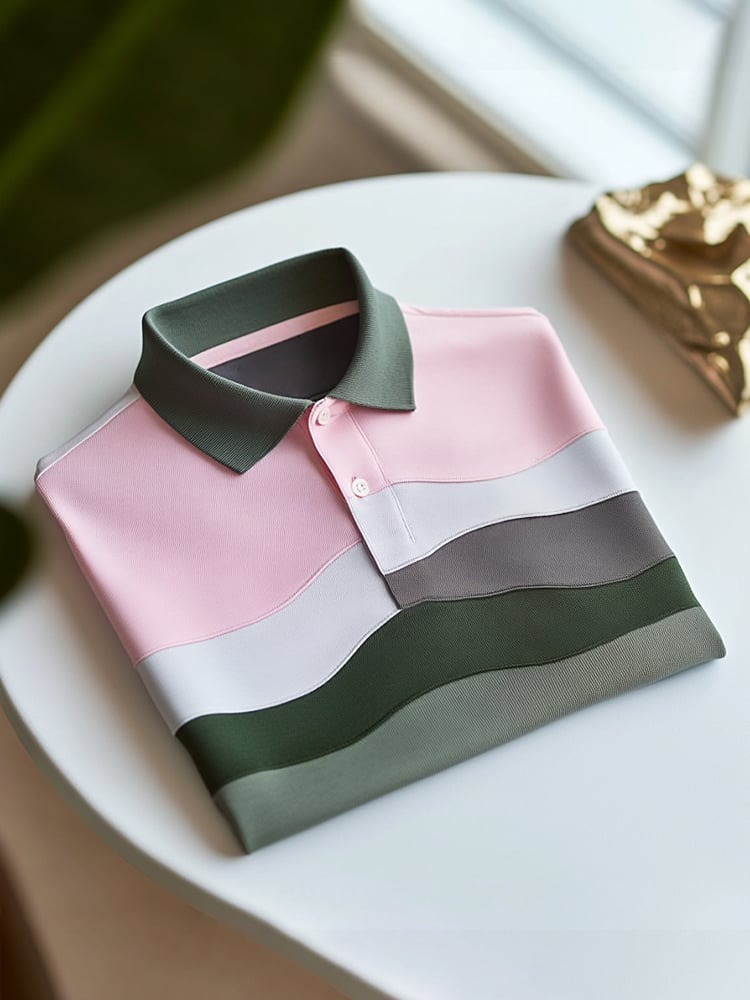 Camisa polo clásico ejecutivo Check Logo Button de manga corta para hombre