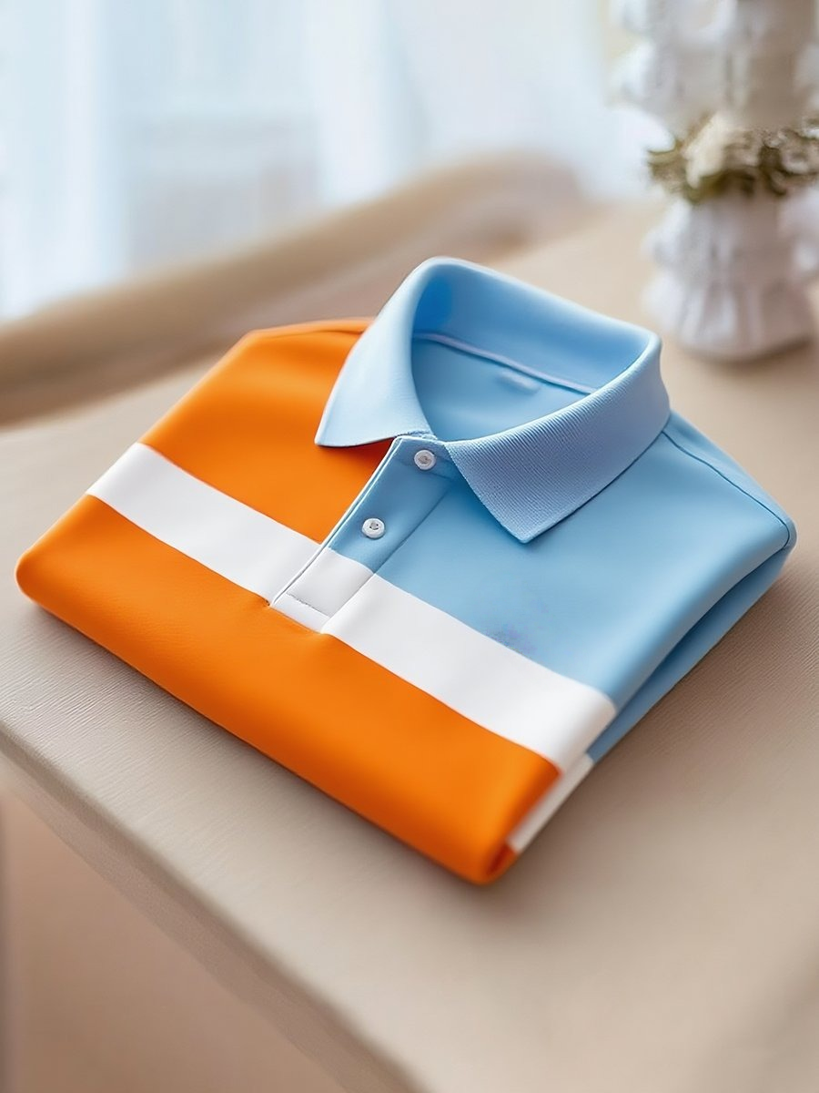Camisa polo clásico ejecutivo rayas Logo Button de manga corta para hombre