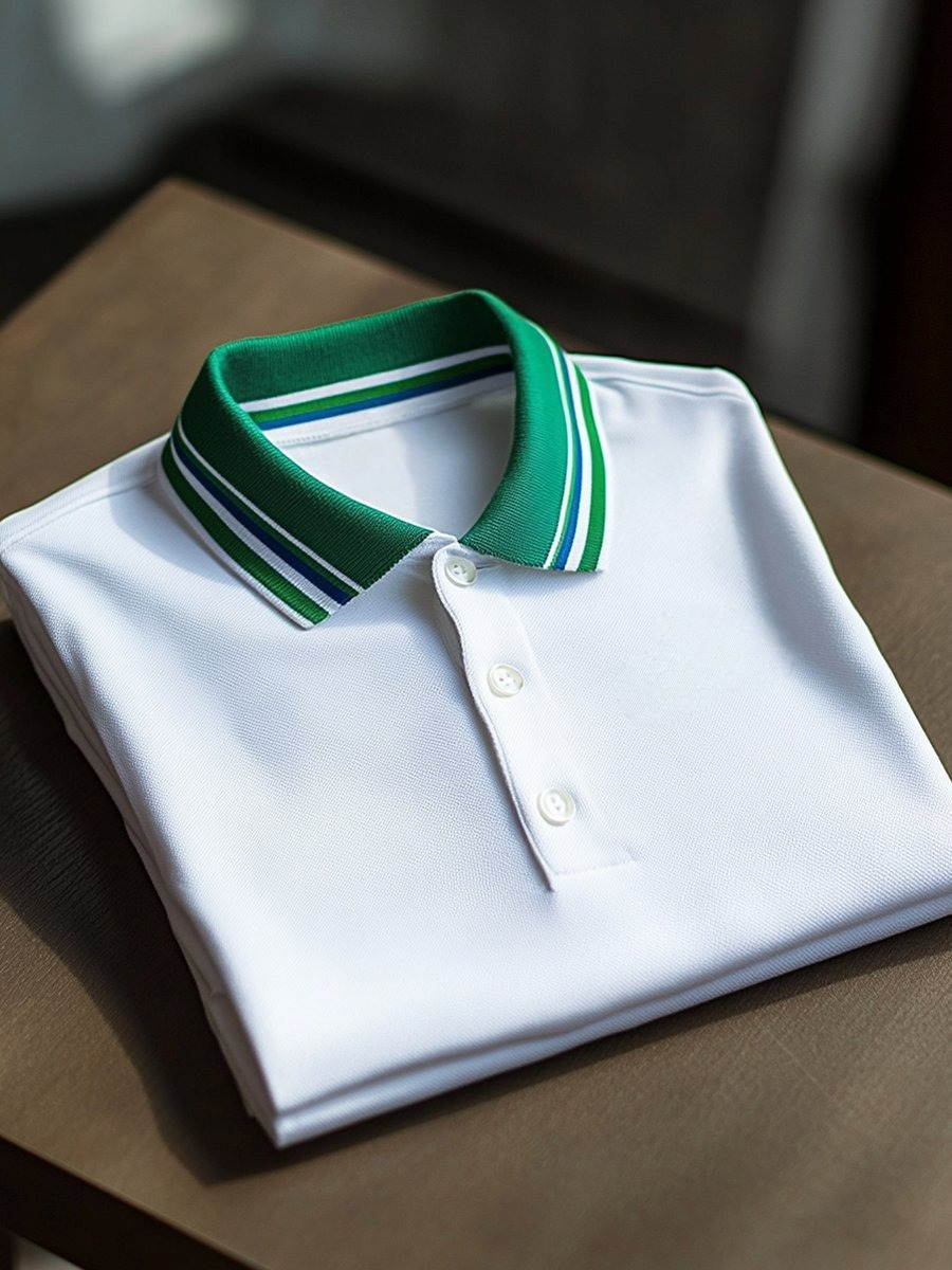 Camisa polo ejecutivo casual White Button de manga corta para hombre