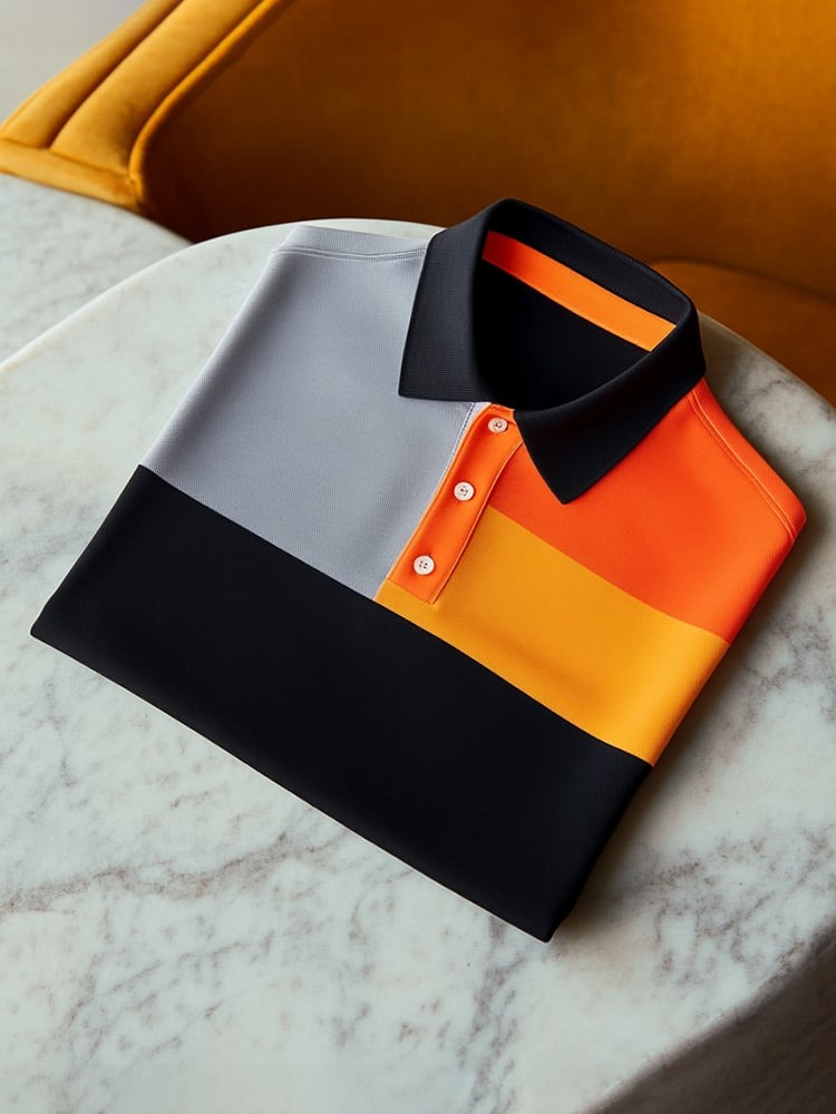 Camisa polo clásico ejecutivo Check Logo Button de manga corta para hombre
