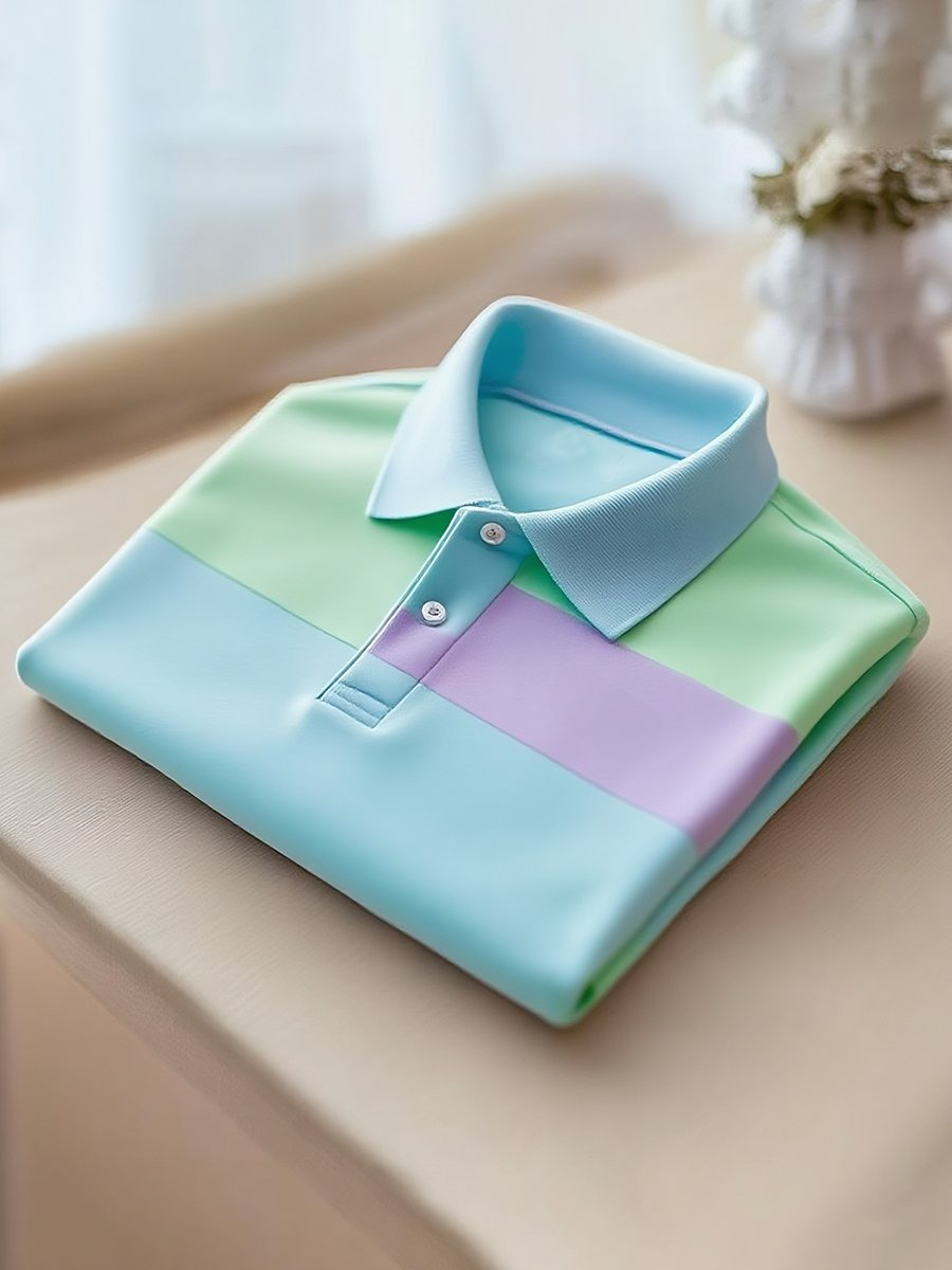 Camisa polo clásico ejecutivo rayas Logo Button de manga corta para hombre