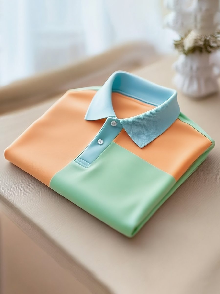 Camisa polo clásico ejecutivo rayas Logo Button de manga corta para hombre