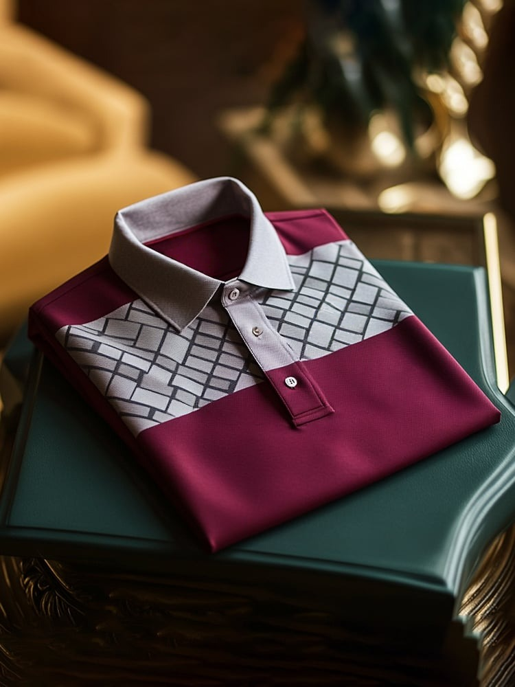 Camisa polo clásico ejecutivo Check Logo Button de manga corta para hombre