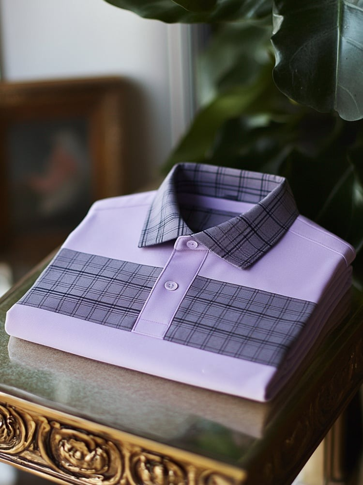 Camisa polo clásico ejecutivo Check Logo Button de manga corta para hombre