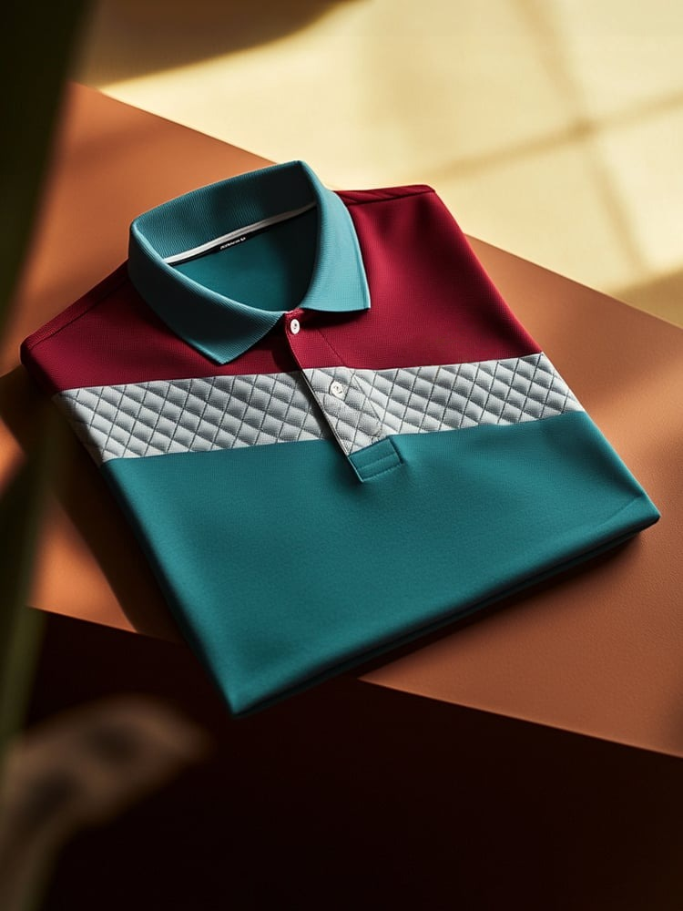 Camisa polo clásico ejecutivo Check Logo Button de manga corta para hombre