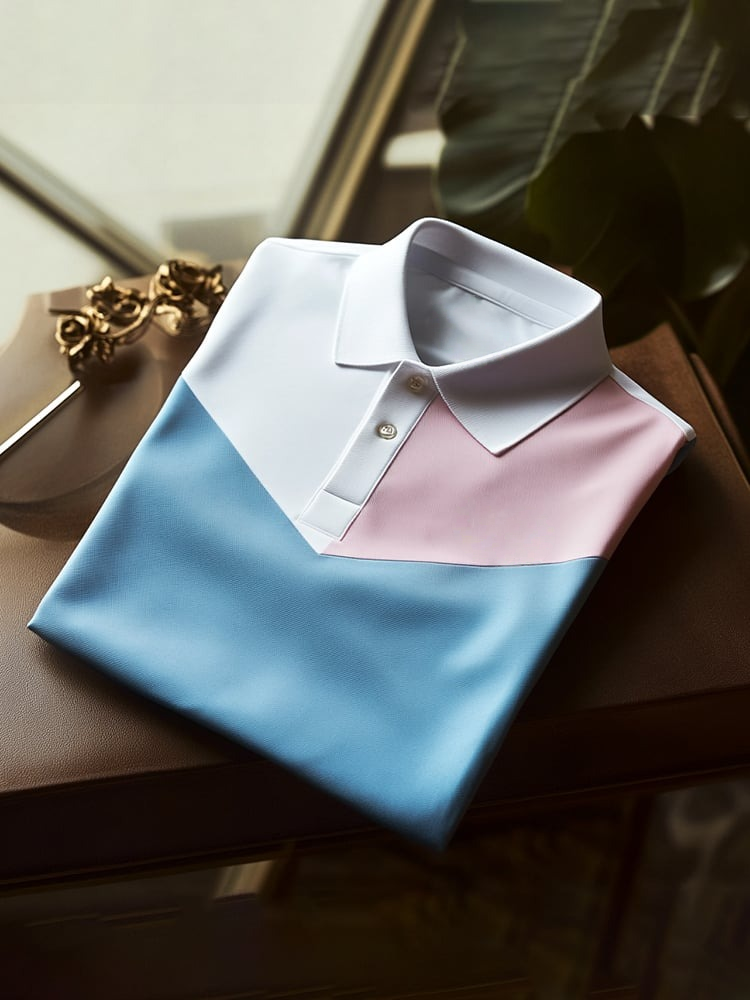Camisa polo clásico ejecutivo Check Logo Button de manga corta para hombre