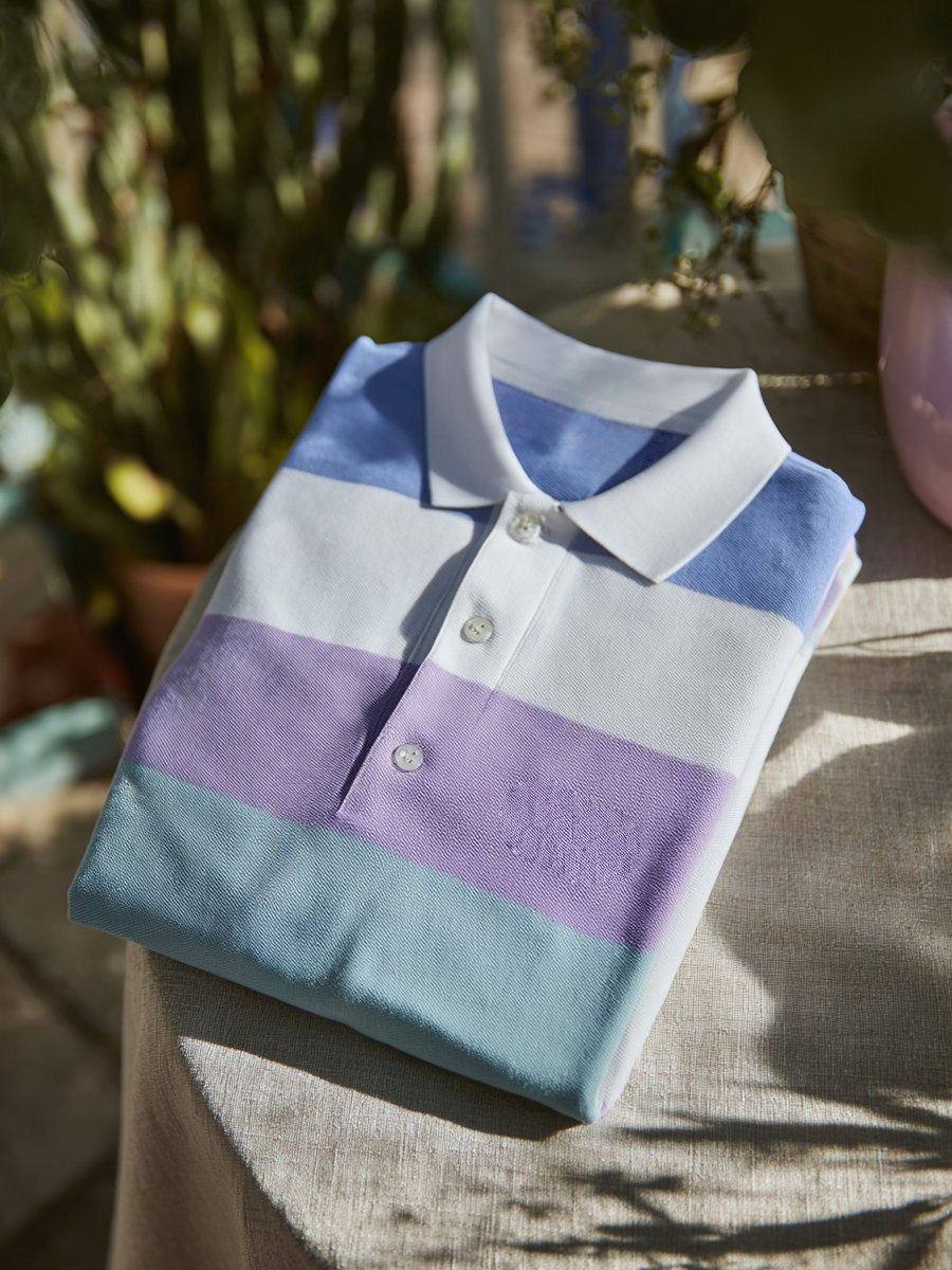 Camisa polo clásico ejecutivo rayas Logo Button de manga corta para hombre