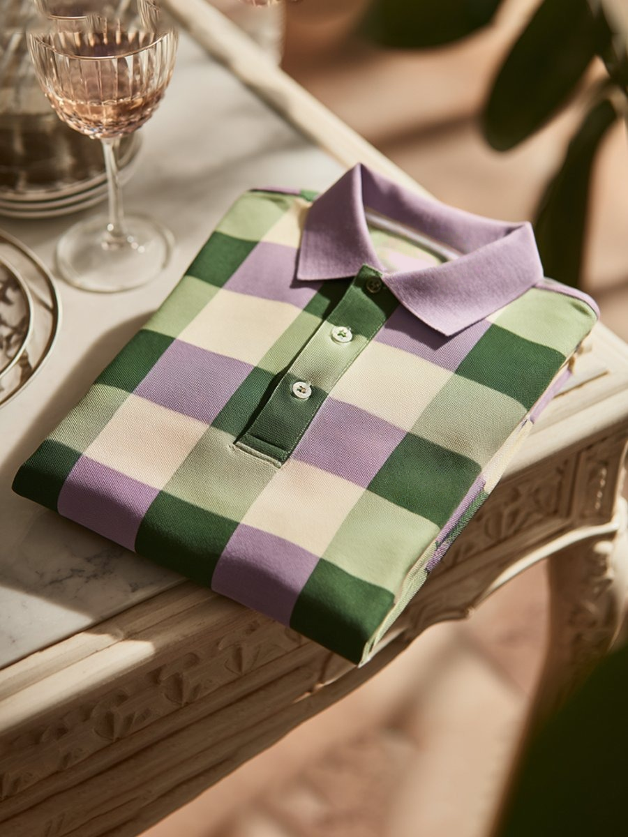 Camisa polo clásico ejecutivo Check Logo Button de manga corta para hombre