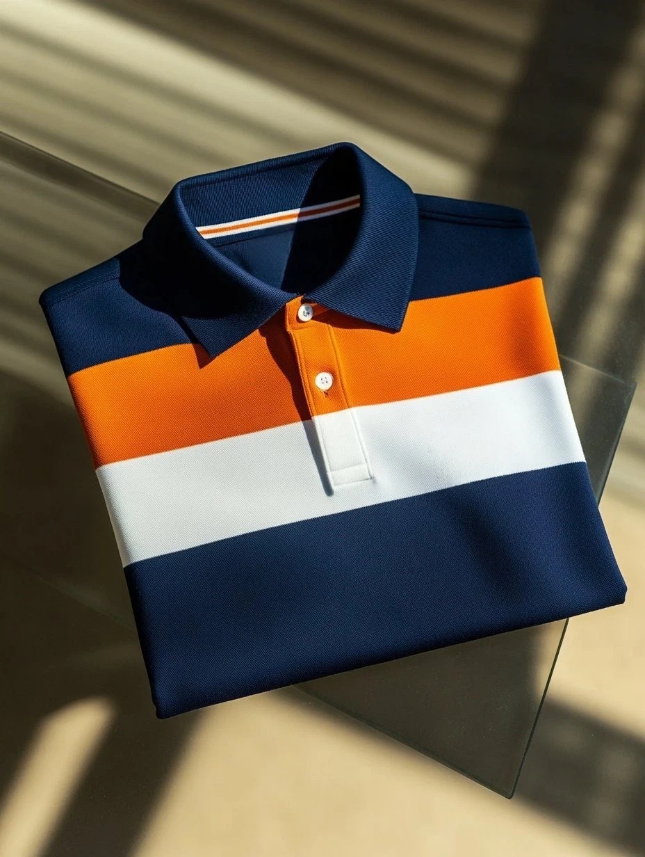 Camisa polo ejecutivo casual a rayas Button de manga corta para hombre