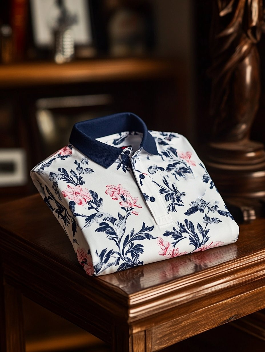 Camisa polo ejecutivo casual floral estampado con botones de manga corta para hombre