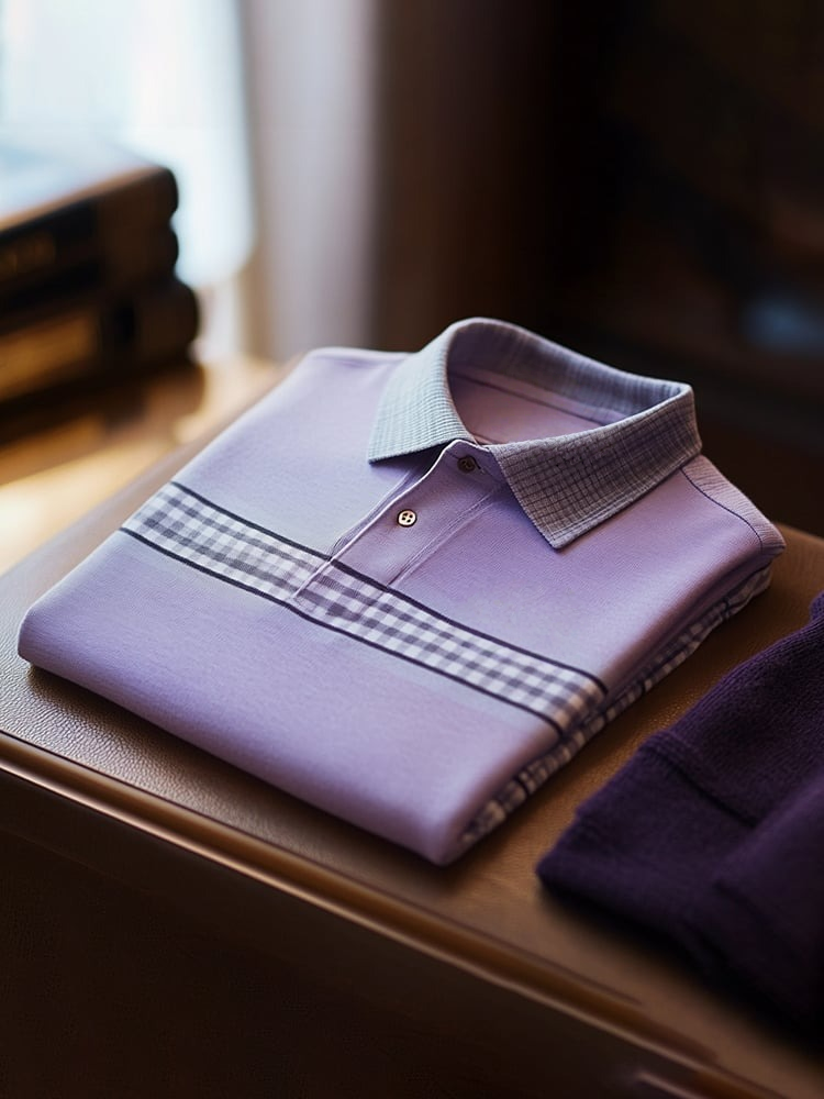 Camisa polo clásico ejecutivo Check Logo Button de manga corta para hombre