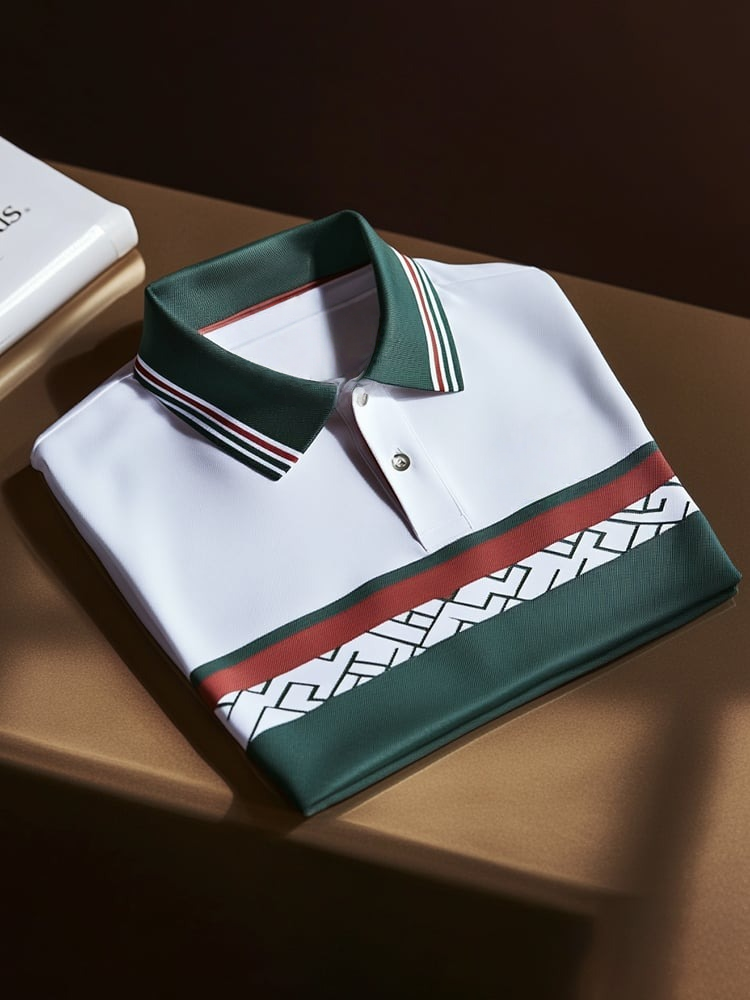 Camisa polo clásico ejecutivo Check Logo Button de manga corta para hombre