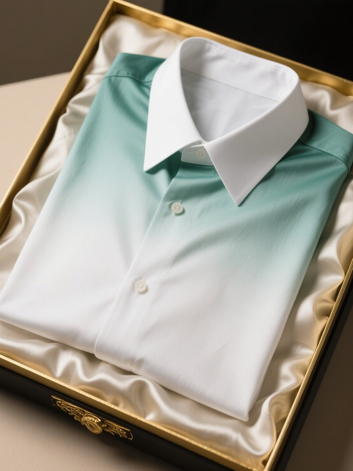 Camisa satén de lujo degradado ejecutivo rayas de manga corta Button para hombre