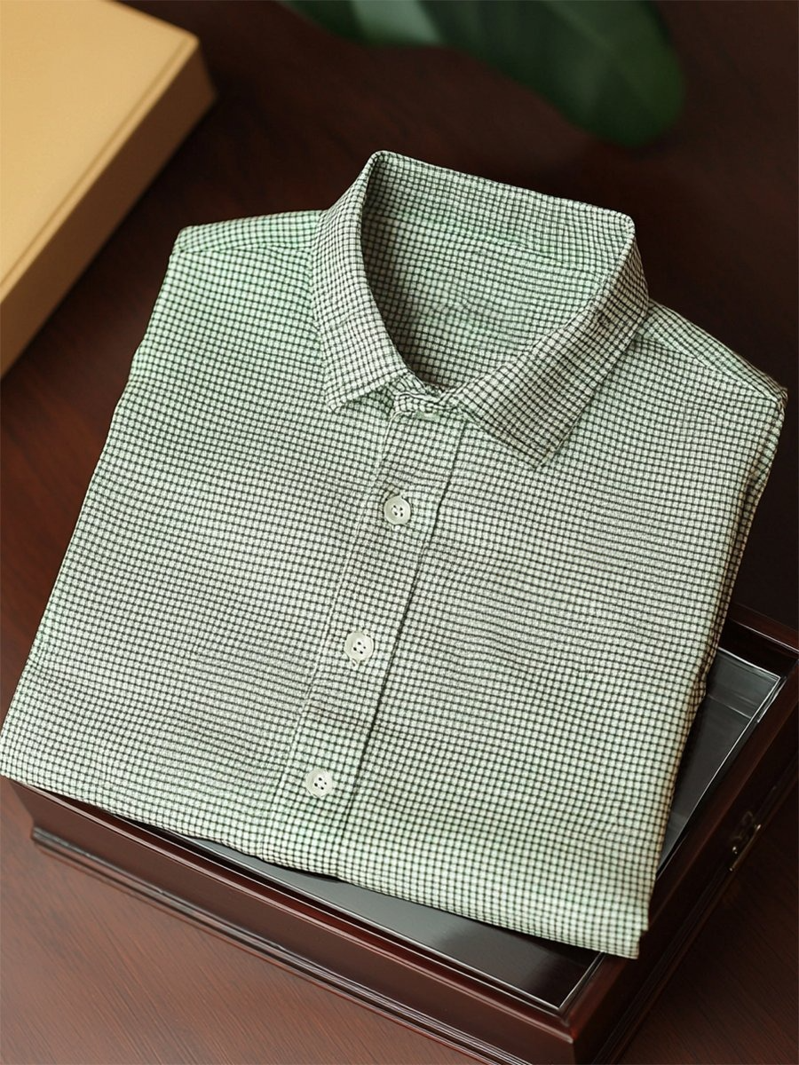 Camisa ejecutivo casual a cuadros con botones de manga corta para hombre
