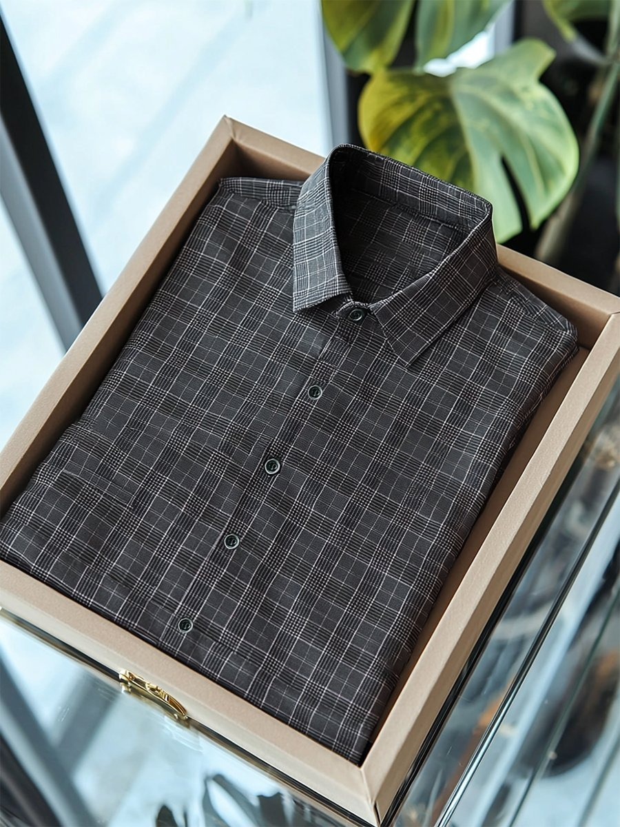 Camisa ejecutivo casual a cuadros con botones de manga corta para hombre