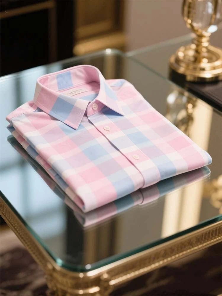 Camisa ejecutivo casual a cuadros solapa de manga corta para hombre
