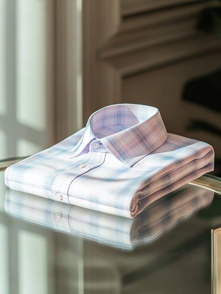 Camisa ejecutivo casual a cuadros solapa de manga corta para hombre