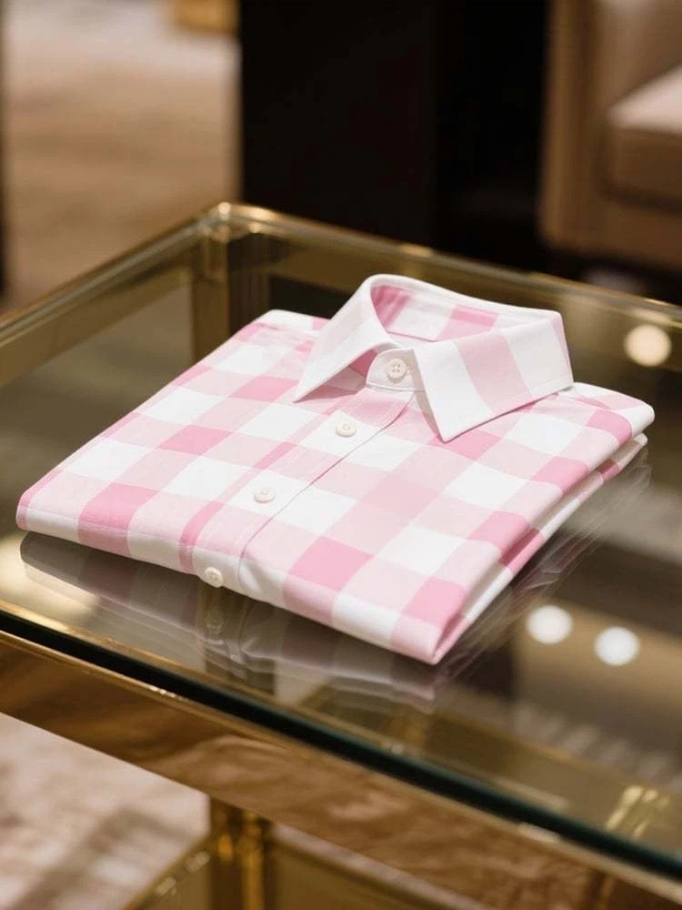 Camisa ejecutivo casual a cuadros solapa de manga corta para hombre