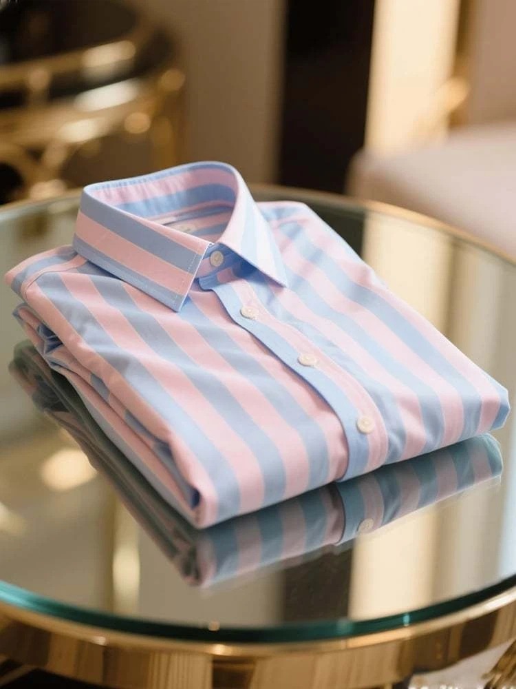 Camisa ejecutivo casual a rayas solapa de manga corta para hombre