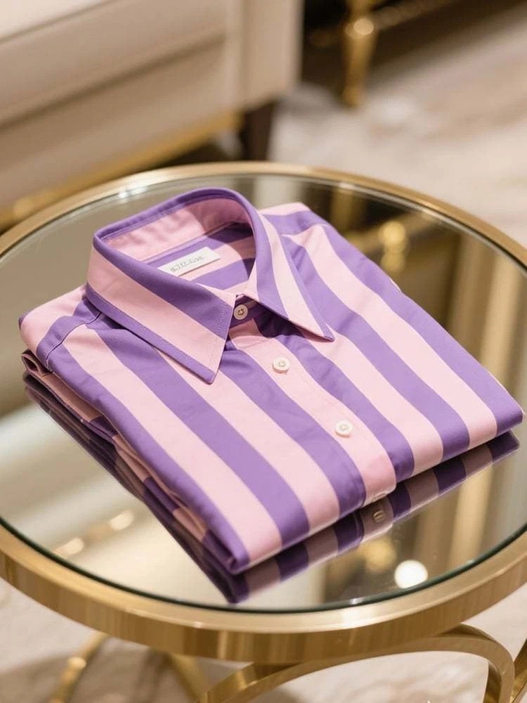 Camisa ejecutivo casual a rayas solapa de manga corta para hombre