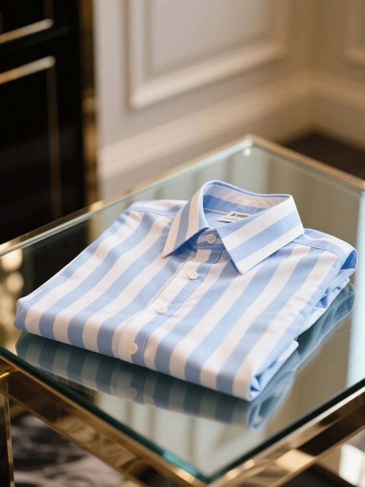 Camisa ejecutivo casual a rayas solapa de manga corta para hombre