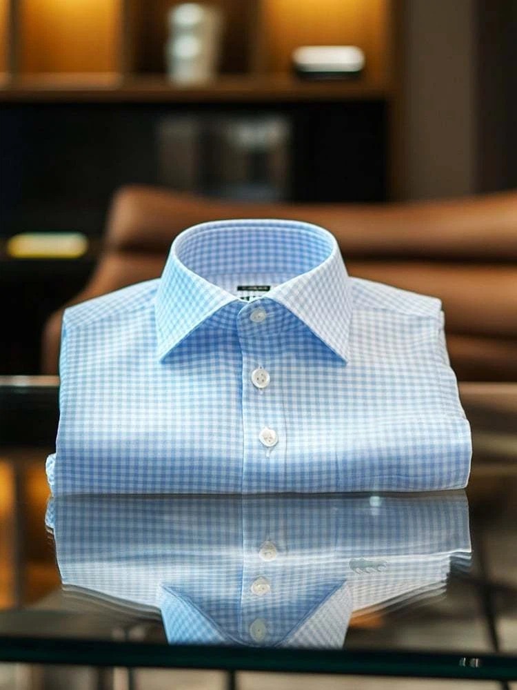 Camisa ejecutivo casual a cuadros solapa de manga corta para hombre