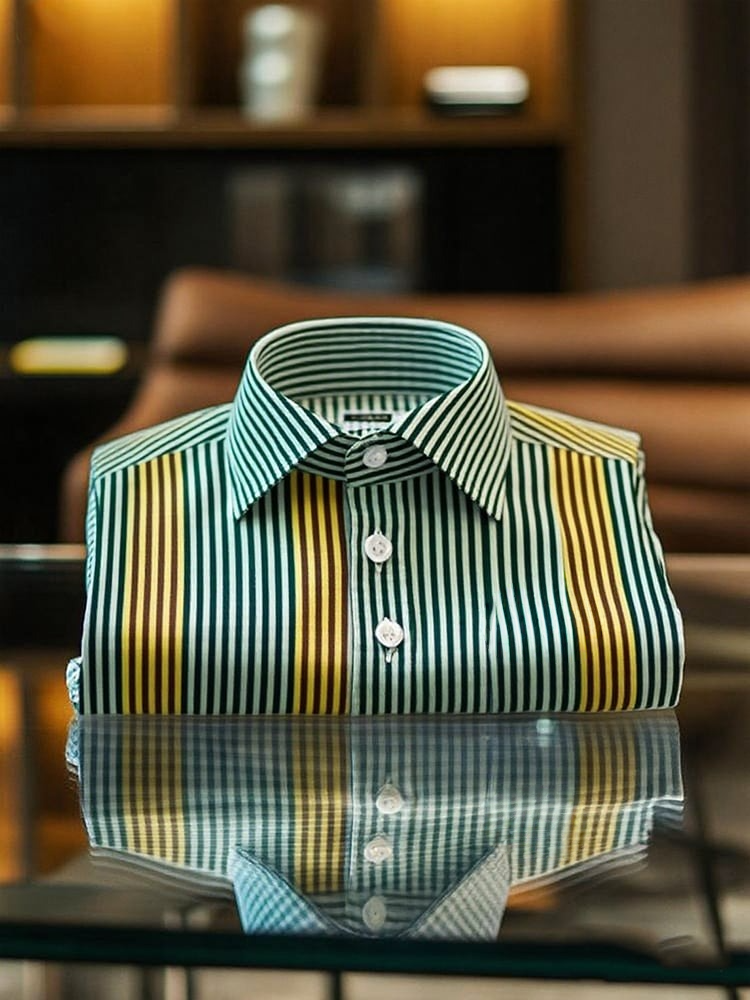 Camisa ejecutivo casual a rayas solapa de manga corta para hombre