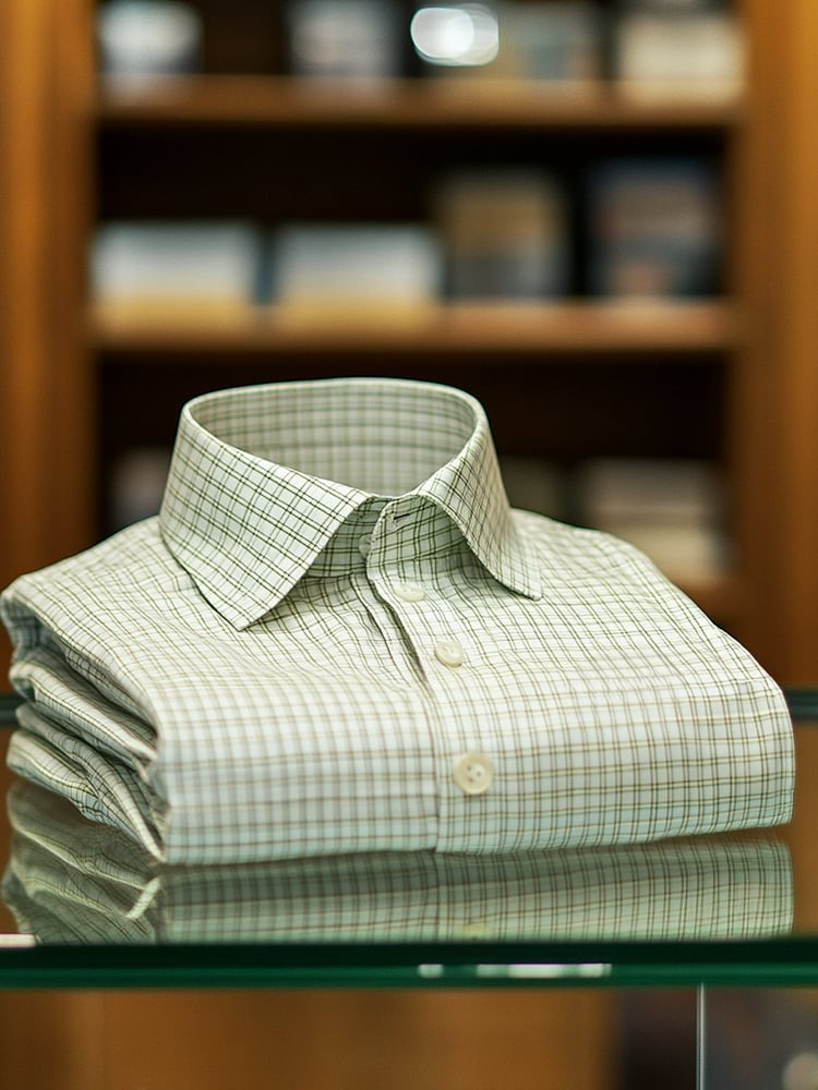Camisa ejecutivo casual Green a cuadros solapa de manga corta para hombre